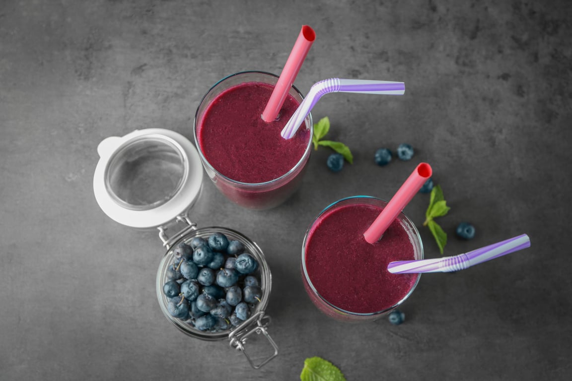 Acai Berries and Berry Juice Flatlay